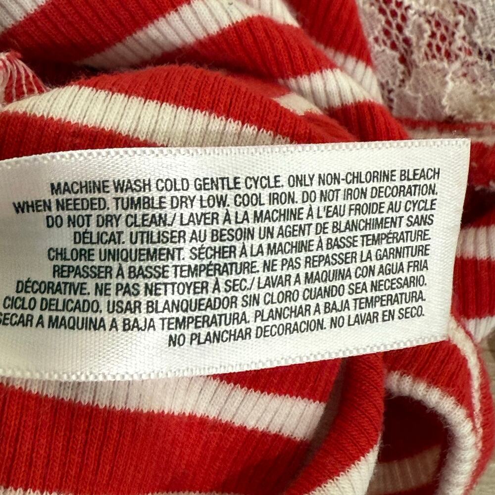 Y2k Red White Striped Lace Ribbed Knit Cami Top Coquette Classic Nautical L - Picture 8 of 8